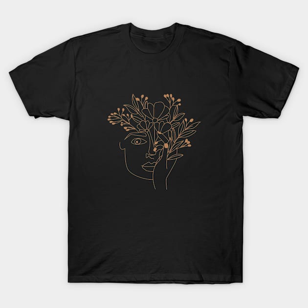 women floral face line art T-Shirt by Charith